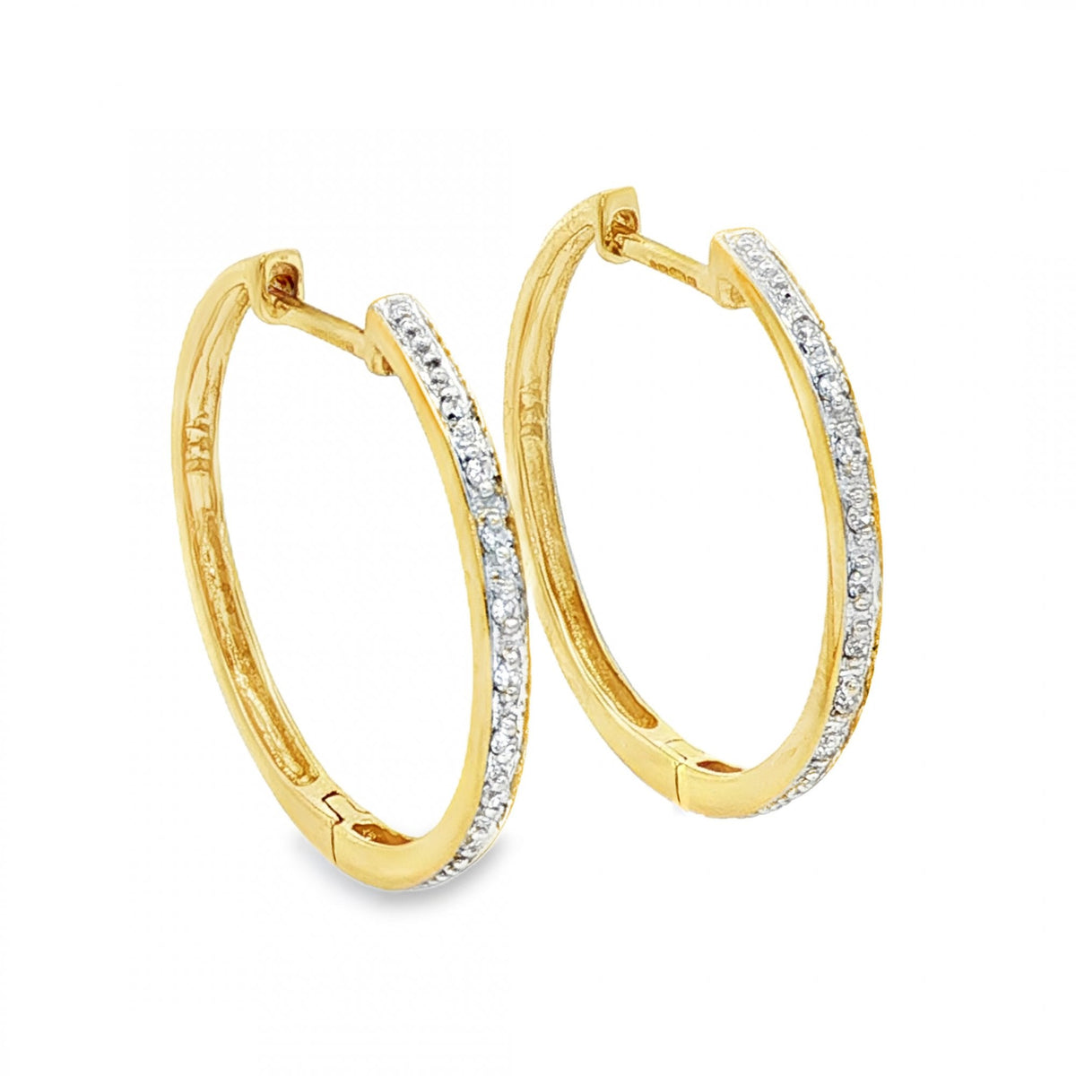 9ct Yellow Gold Diamond Hoop Earrings - 2x21x22mm - 0.08ct