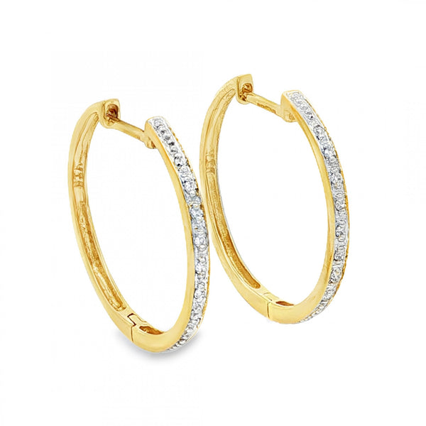 9ct Yellow Gold Diamond Hoop Earrings - 2x21x22mm - 0.08ct