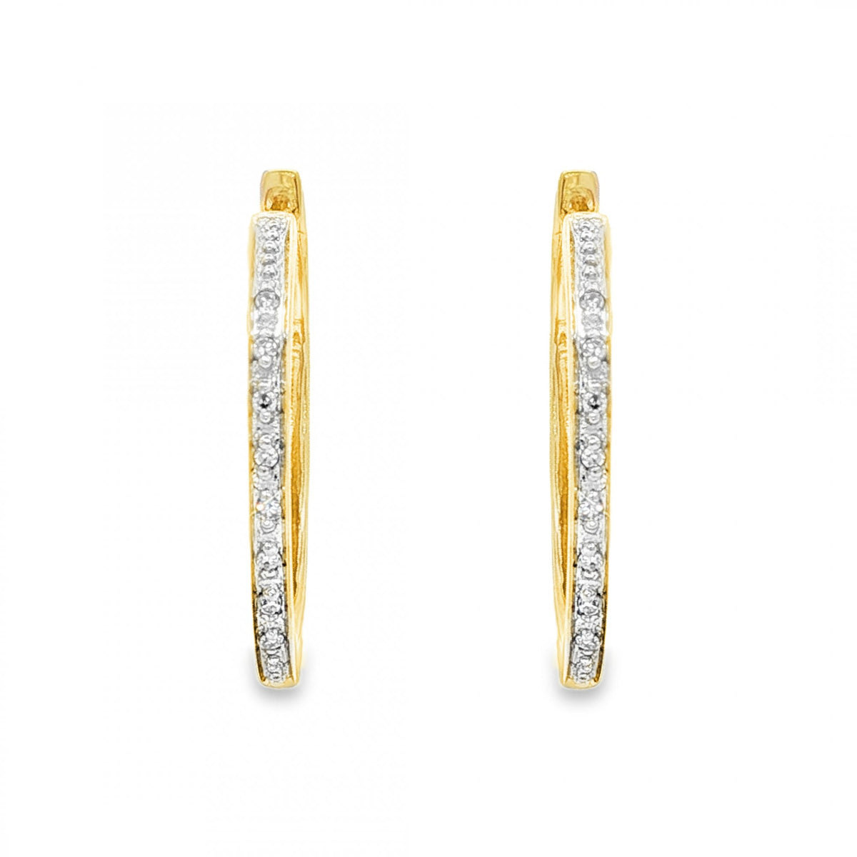 9ct Yellow Gold Diamond Hoop Earrings - 2x21x22mm - 0.08ct