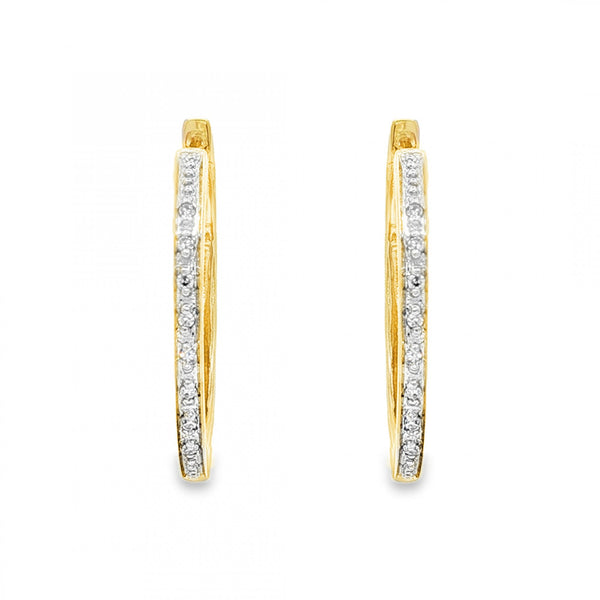 9ct Yellow Gold Diamond Hoop Earrings - 2x21x22mm - 0.08ct