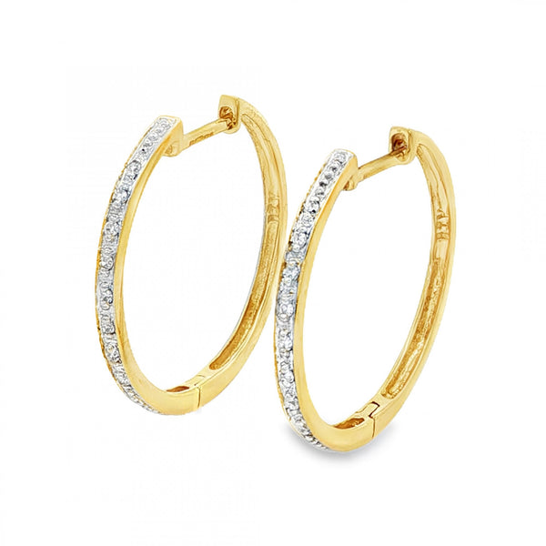 9ct Yellow Gold Diamond Hoop Earrings - 2x21x22mm - 0.08ct
