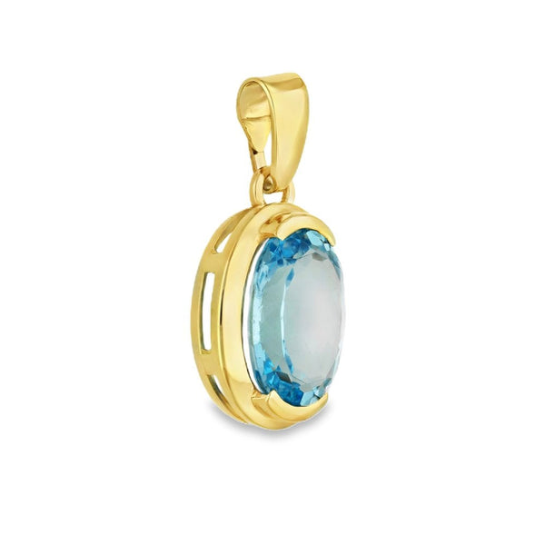 9ct Yellow Gold Oval Blue Topaz Pendant - 16x23x8mm - 7.83ct
