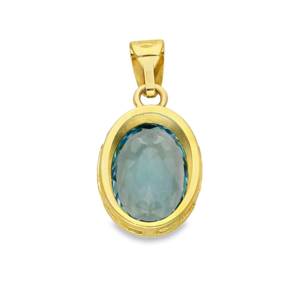 9ct Yellow Gold Oval Blue Topaz Pendant - 16x23x8mm - 7.83ct