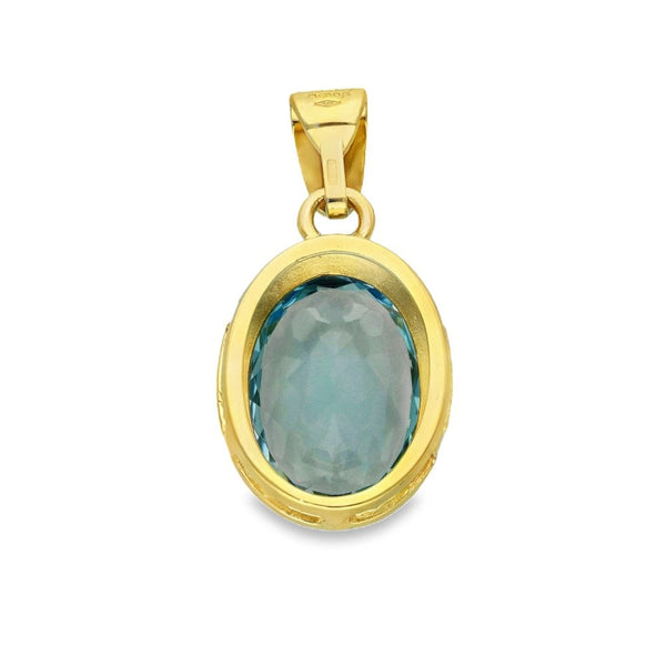 9ct Yellow Gold Oval Blue Topaz Pendant - 16x23x8mm - 7.83ct