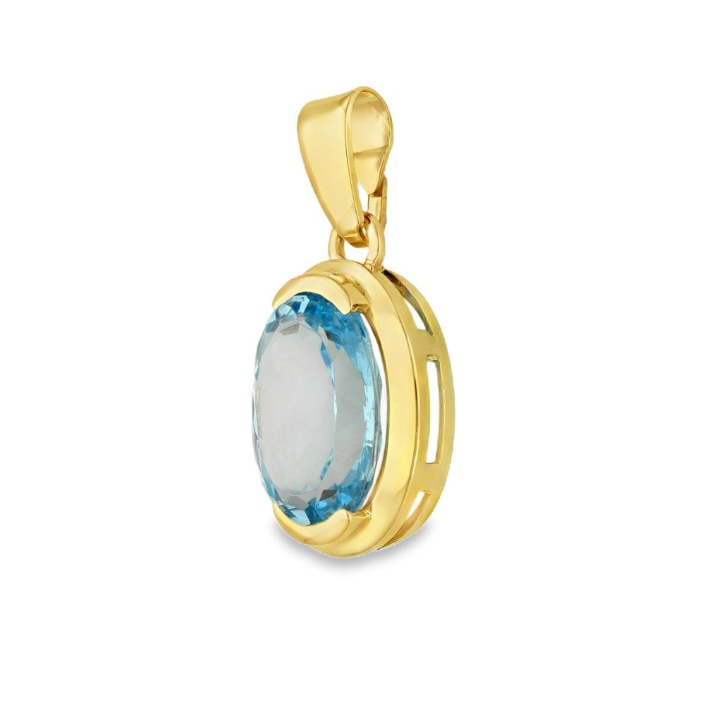 9ct Yellow Gold Oval Blue Topaz Pendant - 16x23x8mm - 7.83ct