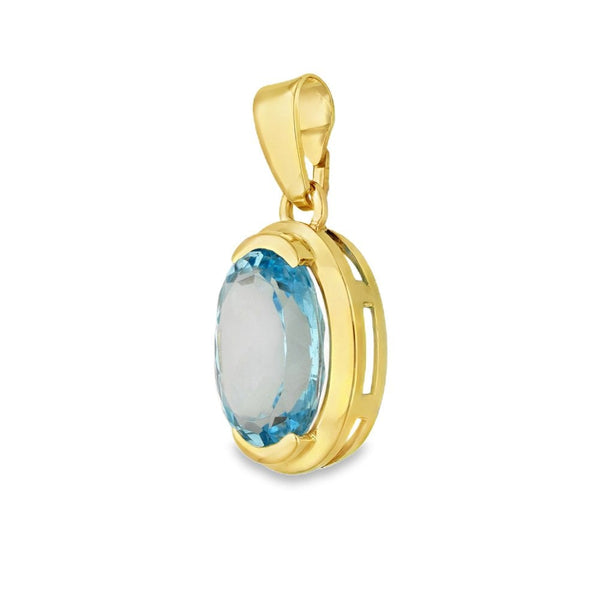 9ct Yellow Gold Oval Blue Topaz Pendant - 16x23x8mm - 7.83ct