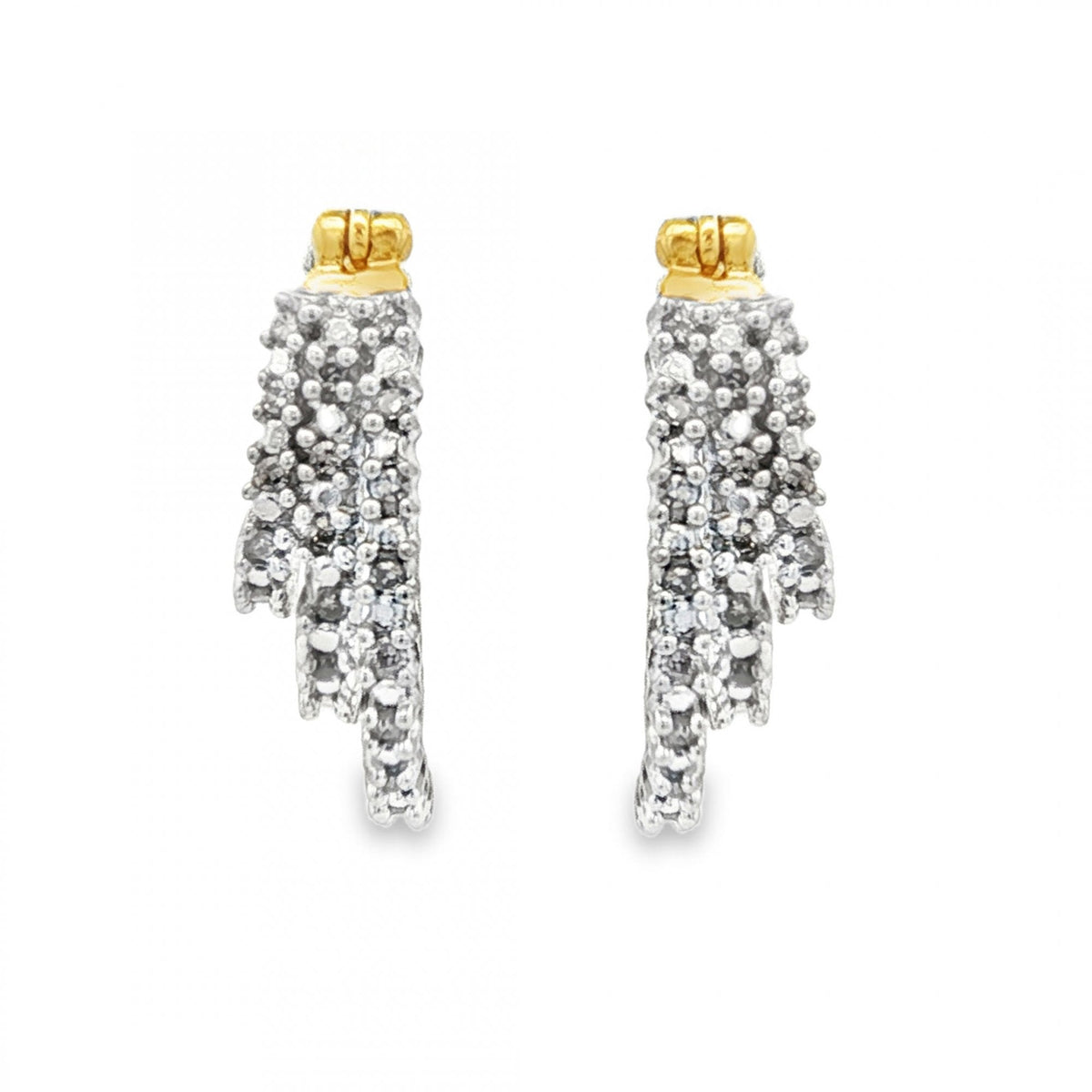 9ct Yellow Gold Illusion-Set Diamond Triple Hoop Earrings - 3.7g