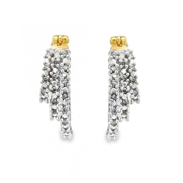 9ct Yellow Gold Illusion-Set Diamond Triple Hoop Earrings - 3.7g