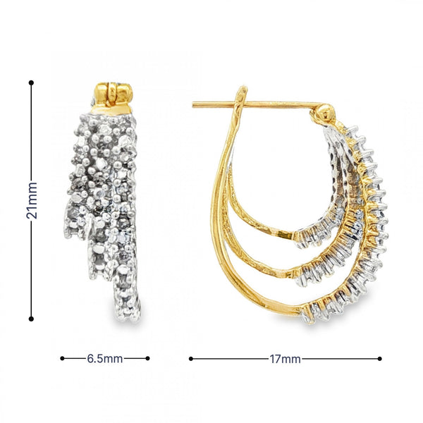 9ct Yellow Gold Illusion-Set Diamond Triple Hoop Earrings - 4.3g