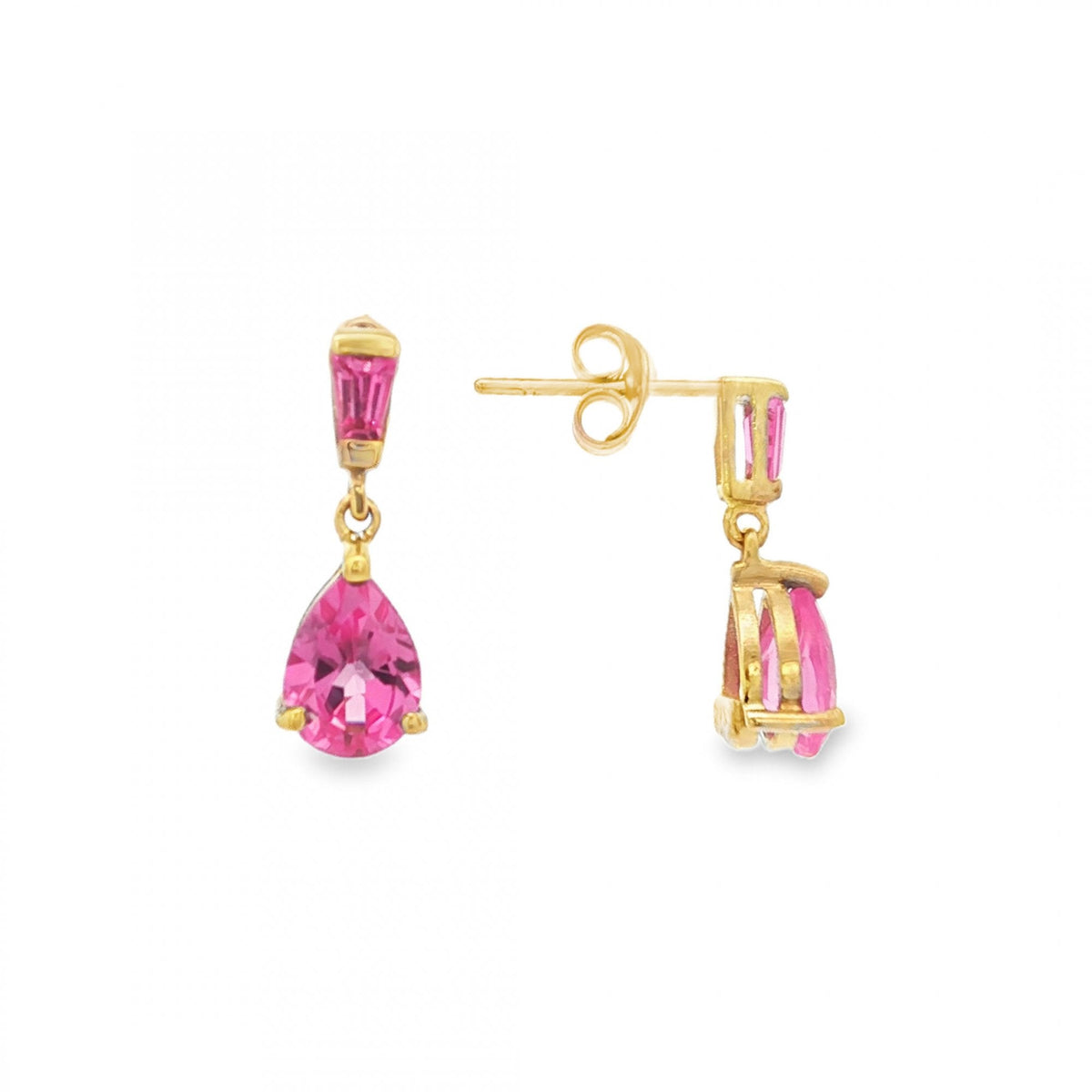 9ct Yellow Gold Pink Sapphire Drop Earrings - 6x16mm - 1.94ct