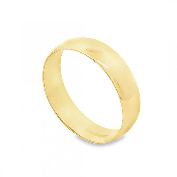 18ct Yellow Gold D-Shape Wedding Band - Size T - 6mm