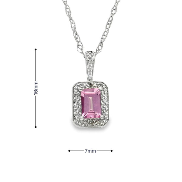 9ct White Gold Pink Sapphire & Diamond Pendant & Necklace - 17"