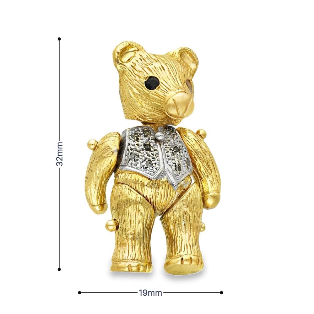 9ct Yellow Gold Sapphire & Diamond Teddy Bear Pendant - 12.2g