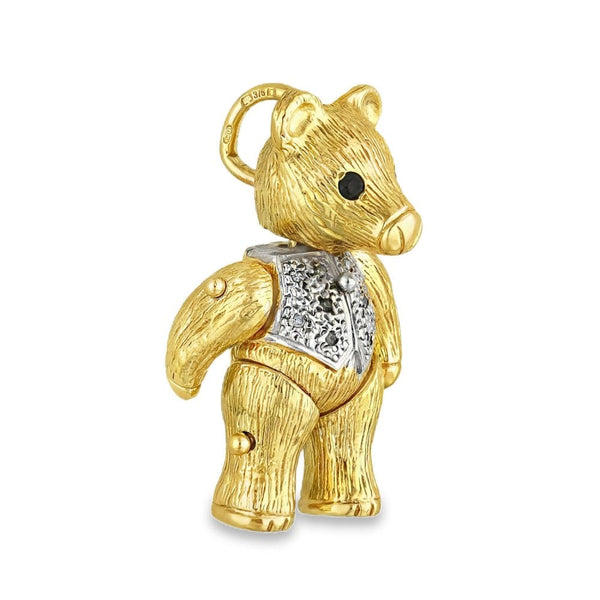 9ct Yellow Gold Sapphire & Diamond Teddy Bear Pendant - 12.2g