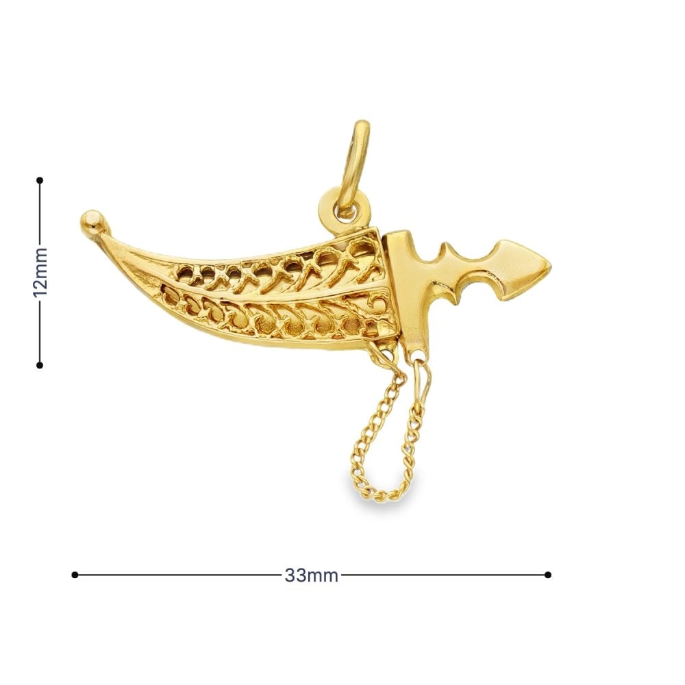 9ct Yellow Gold Arabian Dagger Pendant - 33x12x2.5mm - 2.5g