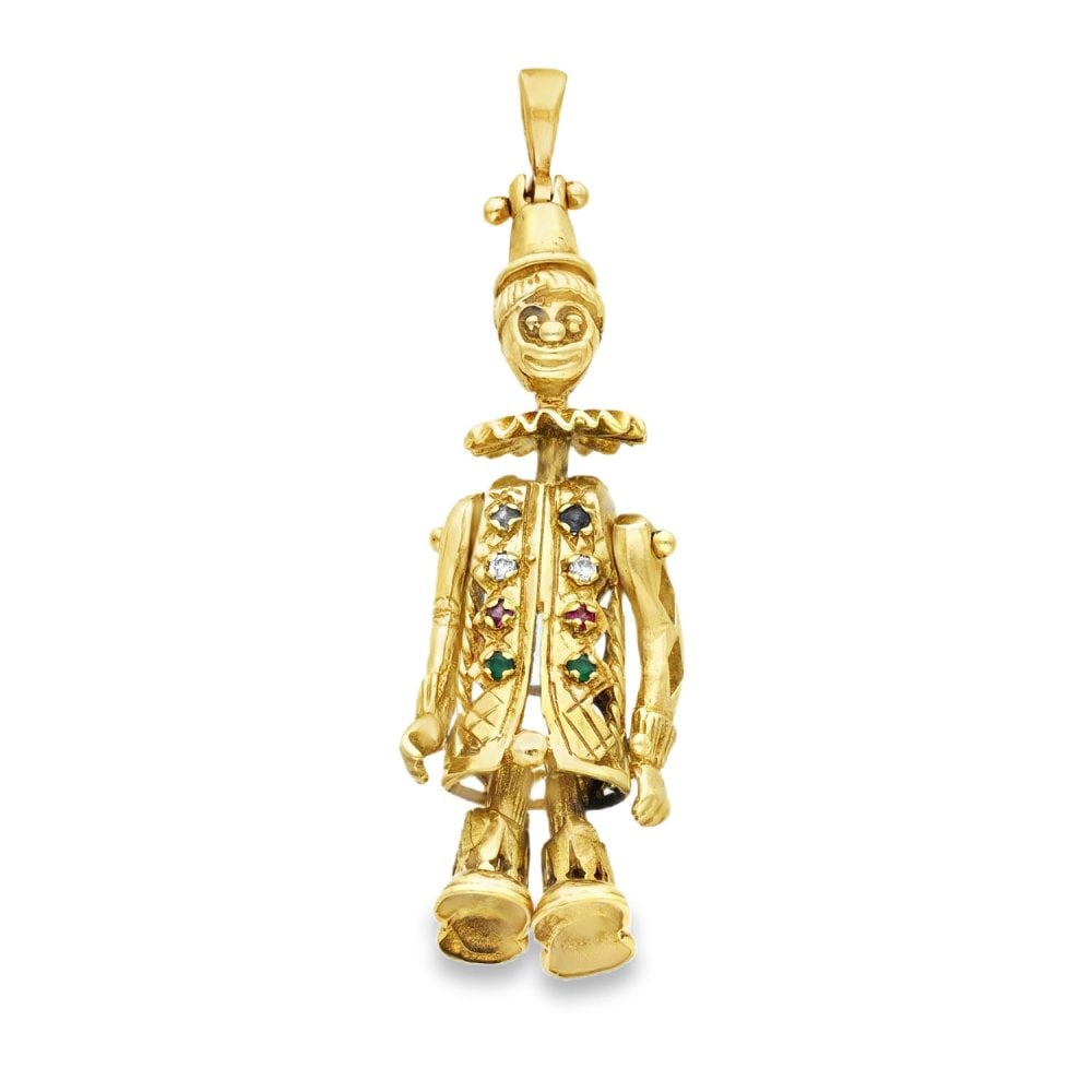 9ct Yellow Gold Multi-Gem Clown Pendant - 49x14x8mm - 8.2g