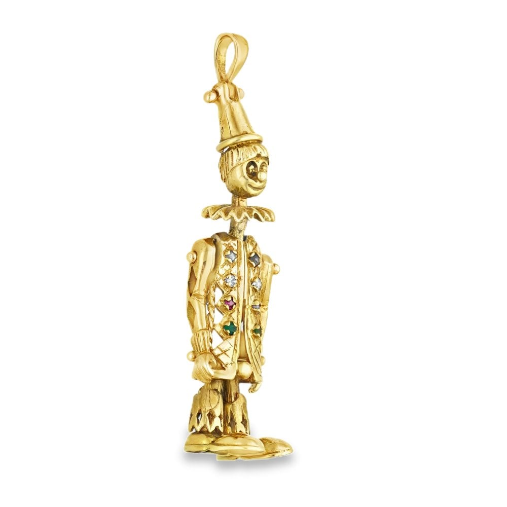 9ct Yellow Gold Multi-Gem Clown Pendant - 49x14x8mm - 8.2g