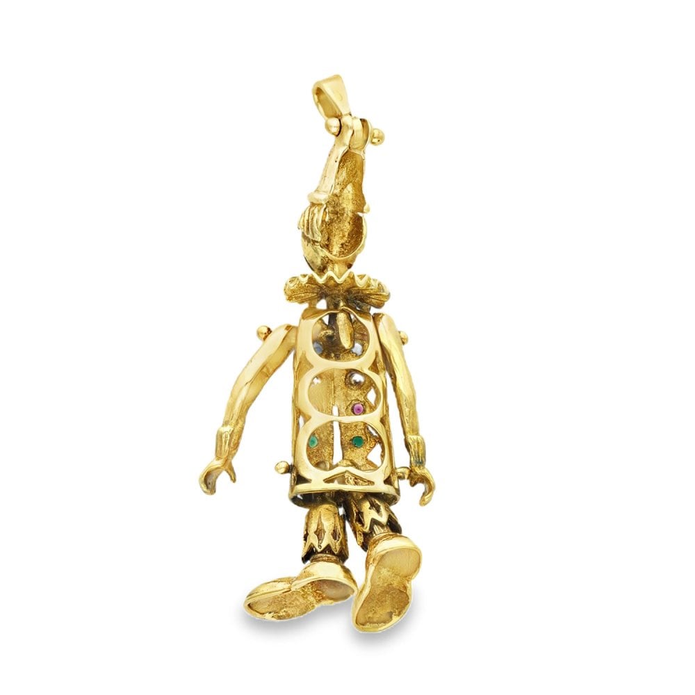 9ct Yellow Gold Multi-Gem Clown Pendant - 49x14x8mm - 8.2g