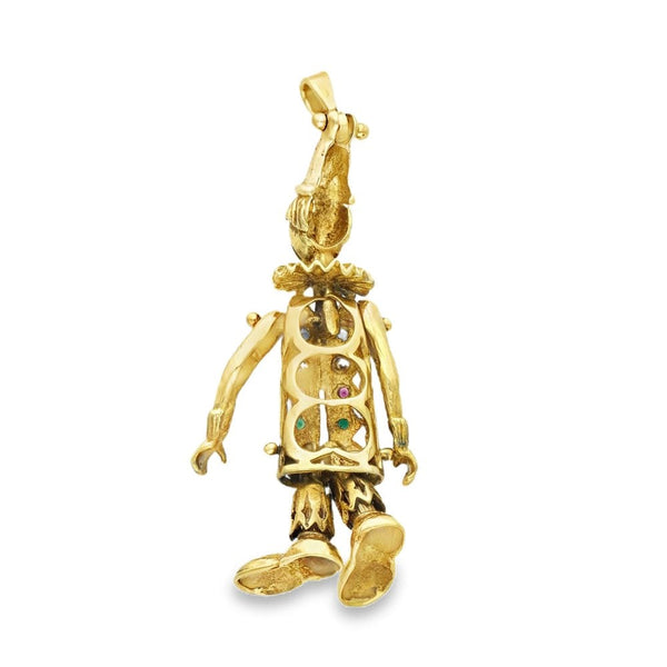 9ct Yellow Gold Multi-Gem Clown Pendant - 49x14x8mm - 8.2g