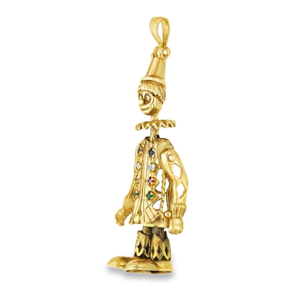 9ct Yellow Gold Multi-Gem Clown Pendant - 49x14x8mm - 8.2g