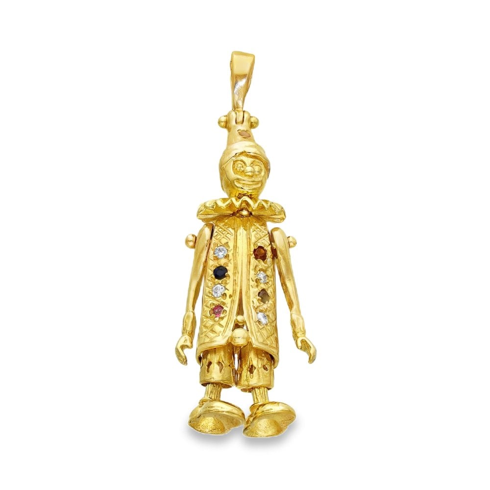 9ct Yellow Gold Multi-Gem Clown Pendant - 14x44x12mm - 9.0g