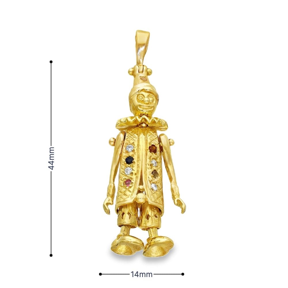 9ct Yellow Gold Multi-Gem Clown Pendant - 14x44x12mm - 9.0g