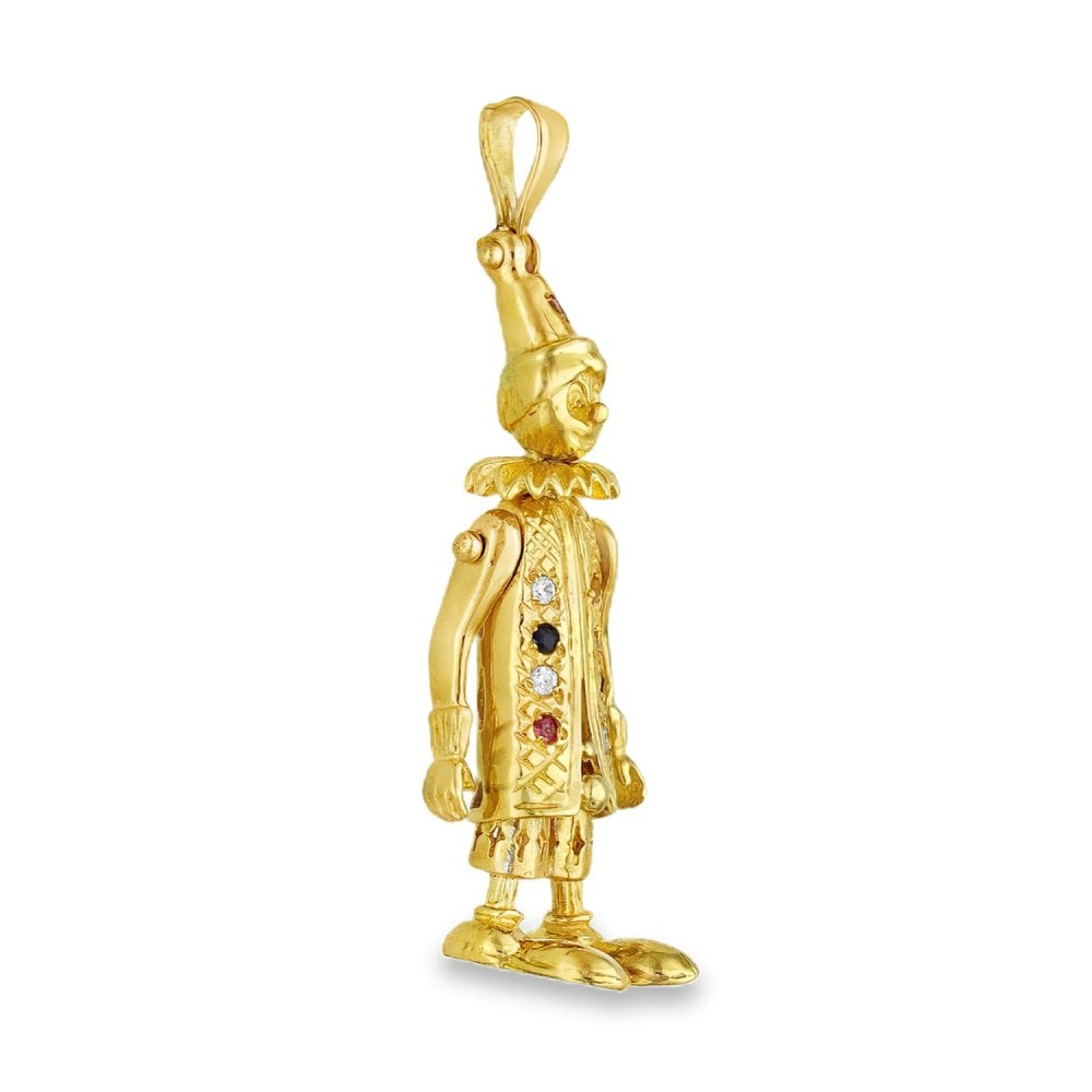 9ct Yellow Gold Multi-Gem Clown Pendant - 14x44x12mm - 9.0g