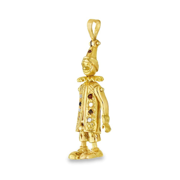 9ct Yellow Gold Multi-Gem Clown Pendant - 14x44x12mm - 9.0g