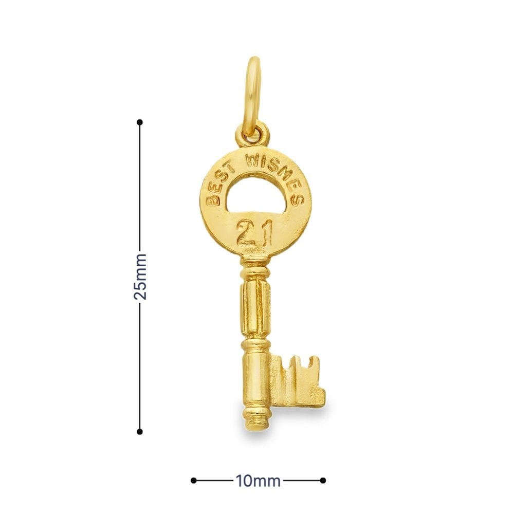 9ct Yellow Gold 21 Key Pendant - 10x25x2mm - 1.4g