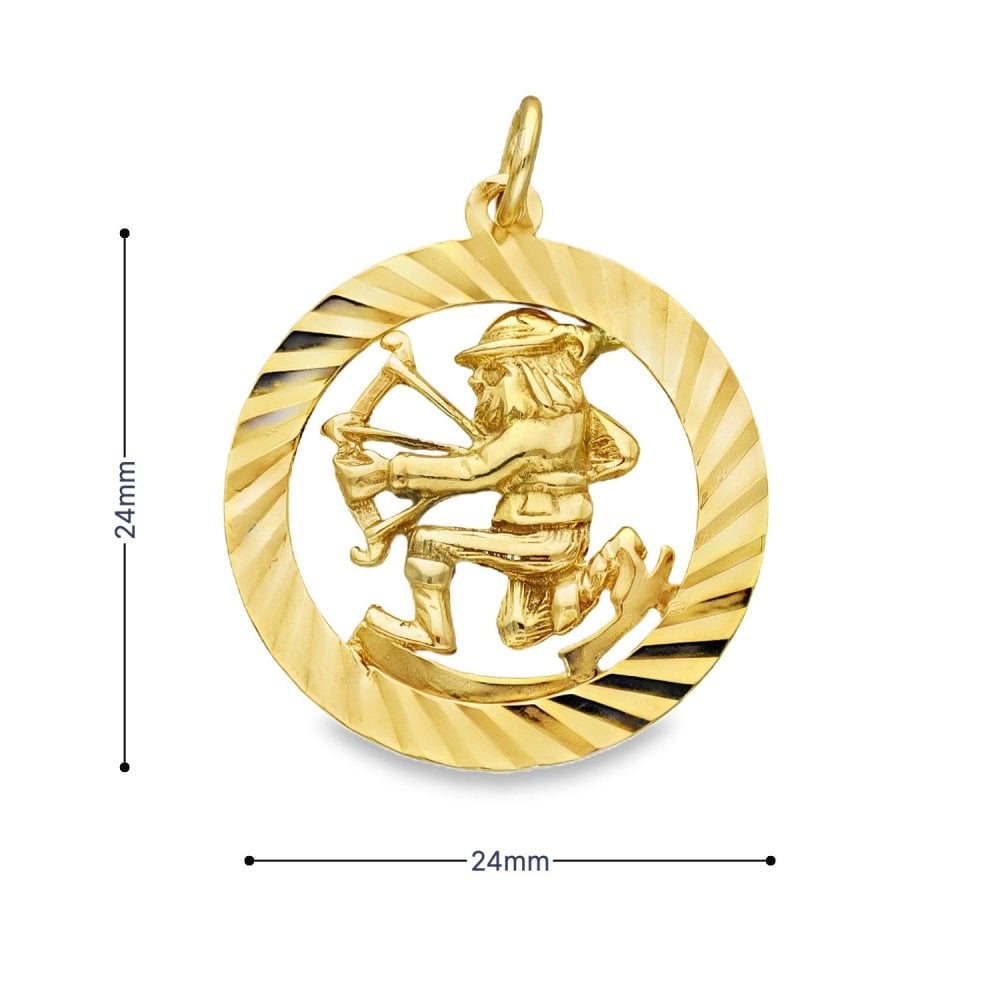 9ct Yellow Gold Robin Hood Pendant - 24x27x2mm - 2.3g