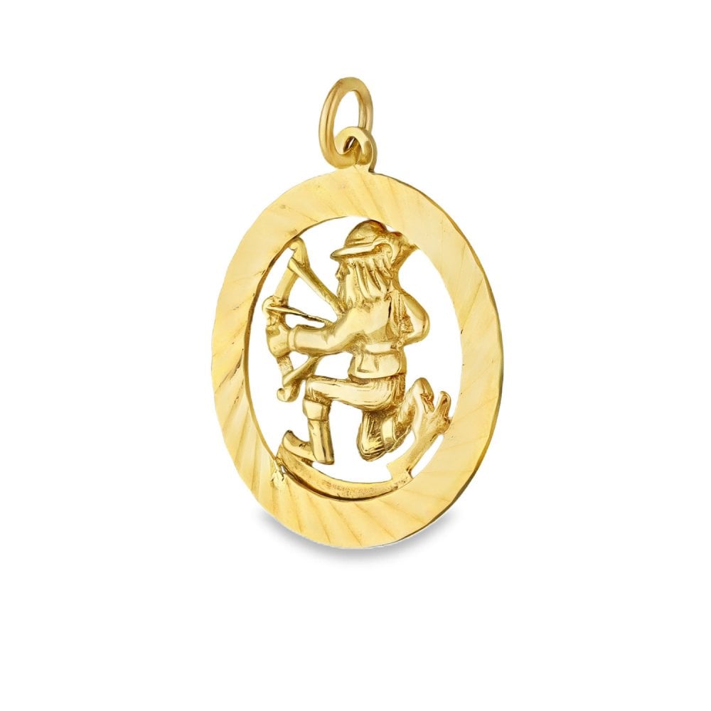 9ct Yellow Gold Robin Hood Pendant - 24x27x2mm - 2.3g