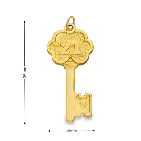 9ct Yellow Gold 21 Key Pendant - 36x16x1.5mm - 3.8g