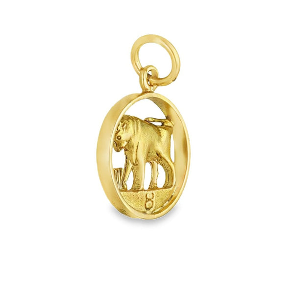 9ct Yellow Gold Round Open Taurus Pendant - 15x18x2mm - 2.1g