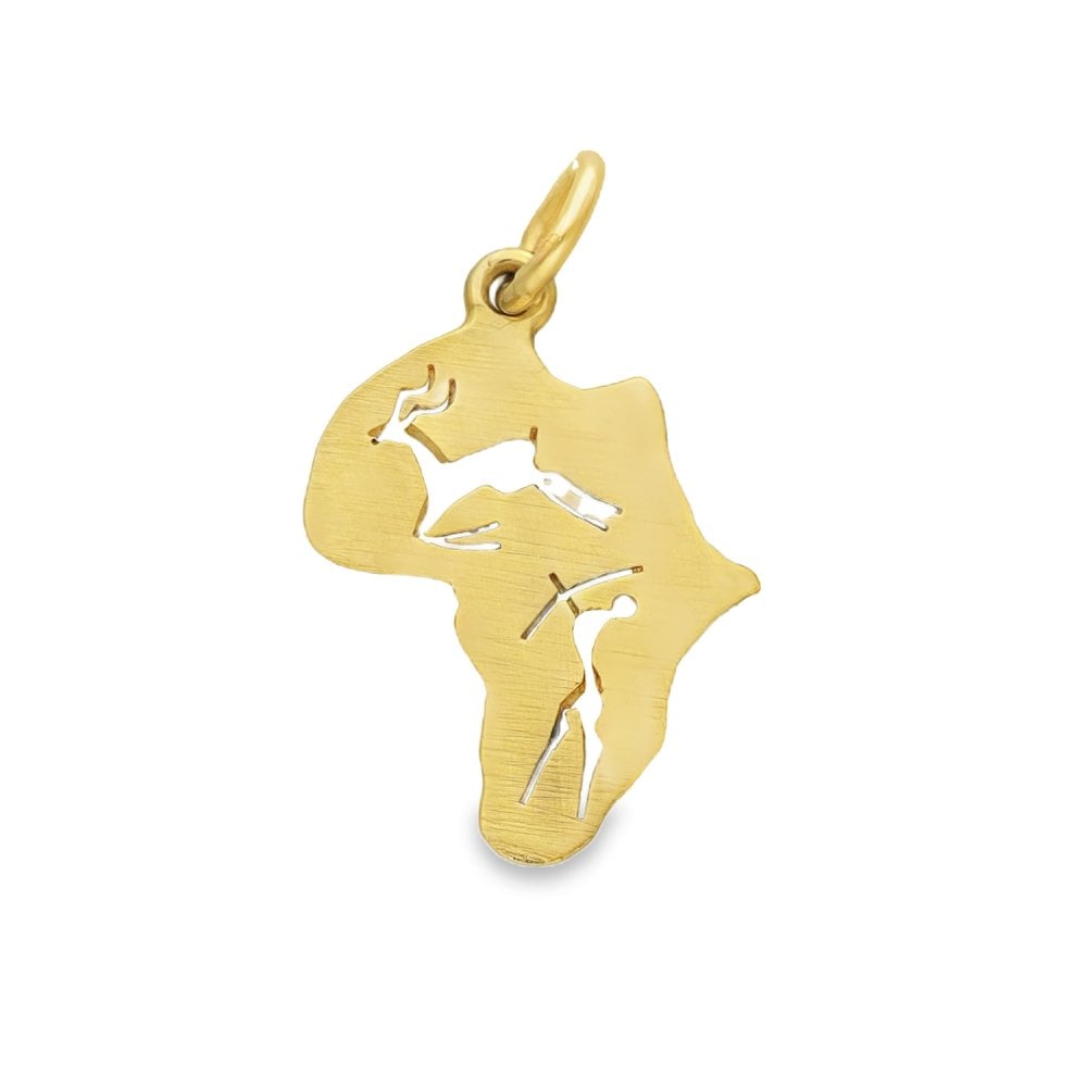 9ct Yellow Gold Antelope & Hunter Africa Pendant - 15x21mm -1.4g