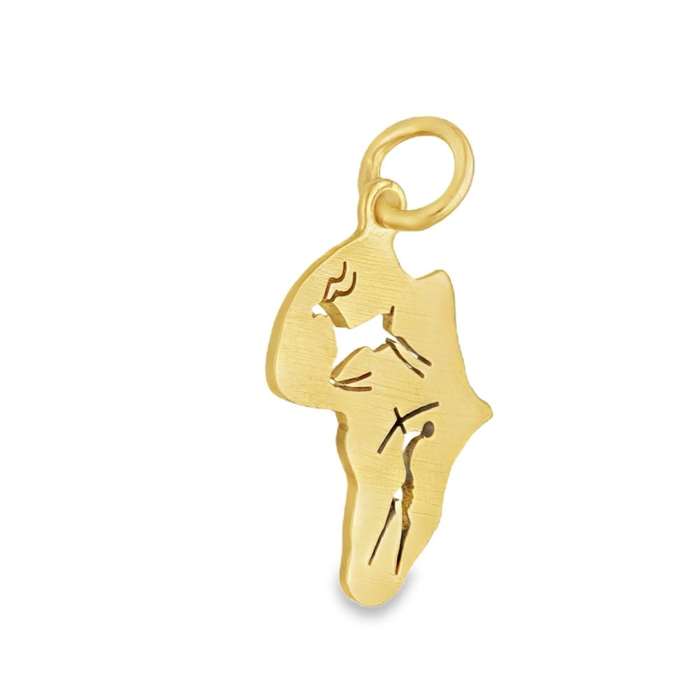 9ct Yellow Gold Antelope & Hunter Africa Pendant - 15x21mm -1.4g