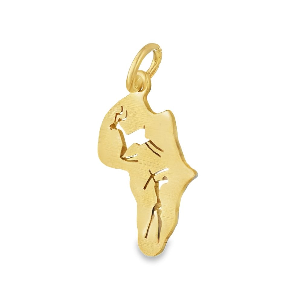 9ct Yellow Gold Antelope & Hunter Africa Pendant - 15x21mm -1.4g