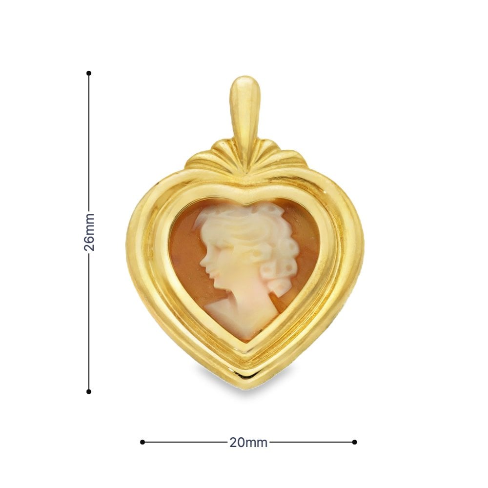 9ct Yellow Gold Cameo Heart Pendant - 26x20x3.5mm - 2.8g