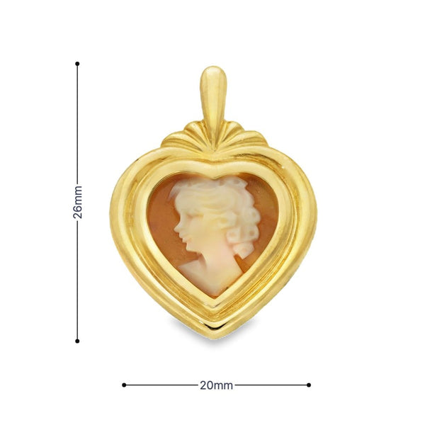 9ct Yellow Gold Cameo Heart Pendant - 26x20x3.5mm - 2.8g