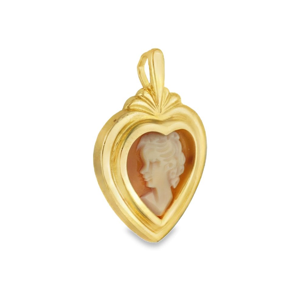 9ct Yellow Gold Cameo Heart Pendant - 26x20x3.5mm - 2.8g