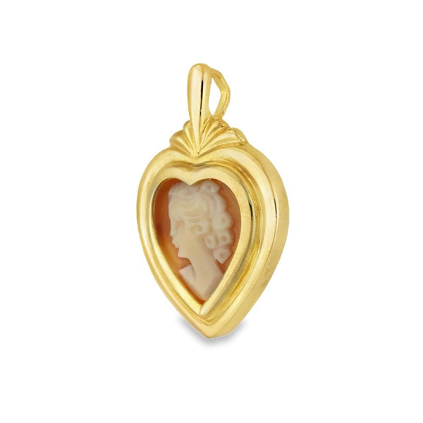 9ct Yellow Gold Cameo Heart Pendant - 26x20x3.5mm - 2.8g