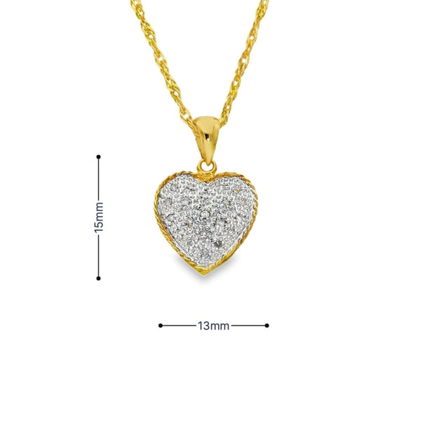 9ct White Gold Diamond Heart Pendant & Necklace - 16" - 3.2g