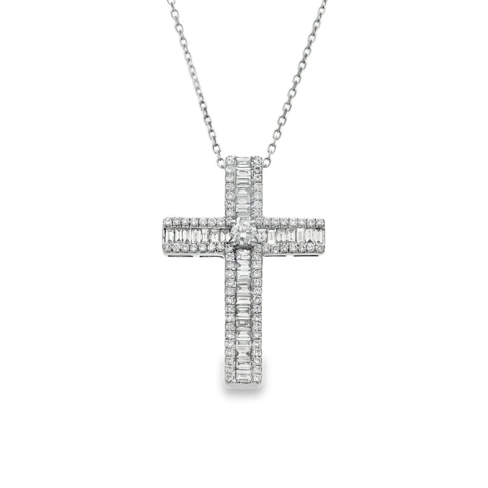 18ct White Gold Diamond Cross Pendant & Necklace - 18" - 0.81ct