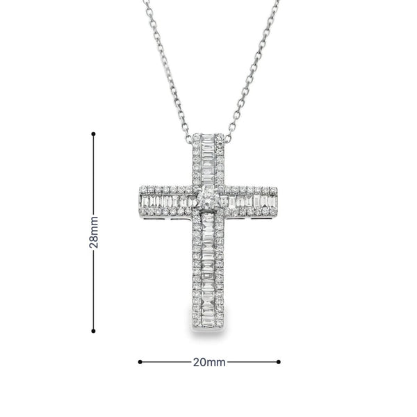 18ct White Gold Diamond Cross Pendant & Necklace - 18" - 0.81ct