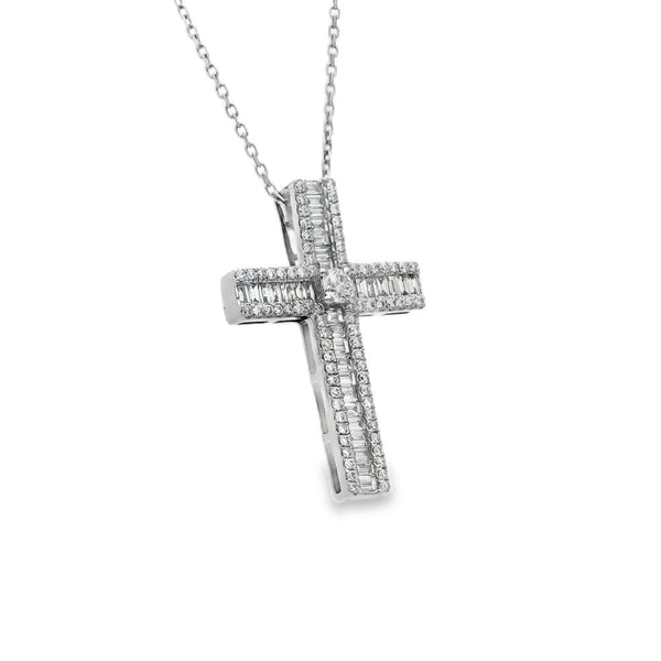 18ct White Gold Diamond Cross Pendant & Necklace - 18" - 0.81ct