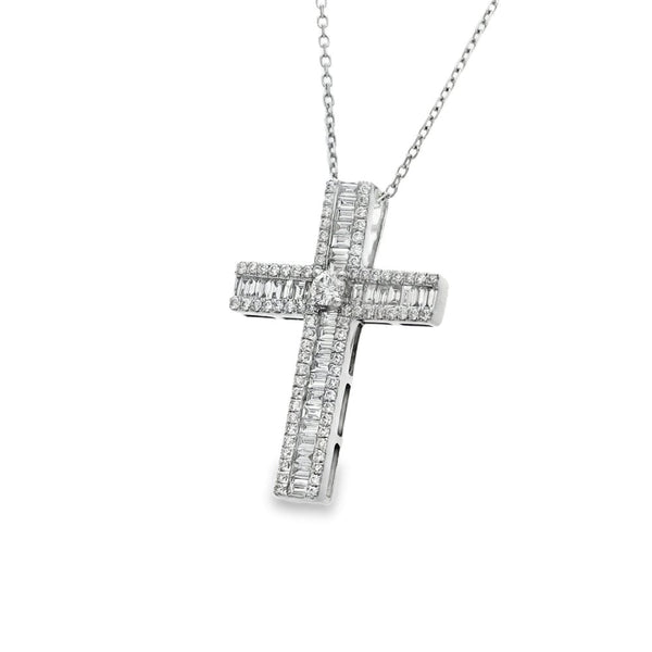 18ct White Gold Diamond Cross Pendant & Necklace - 18" - 0.81ct