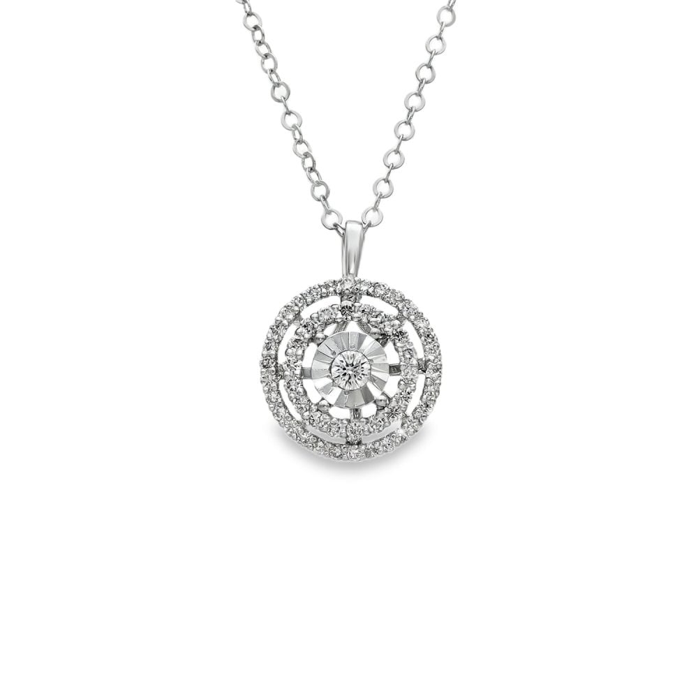 18ct White Gold Diamond Double-Halo Pendant & Necklace - 0.29ct