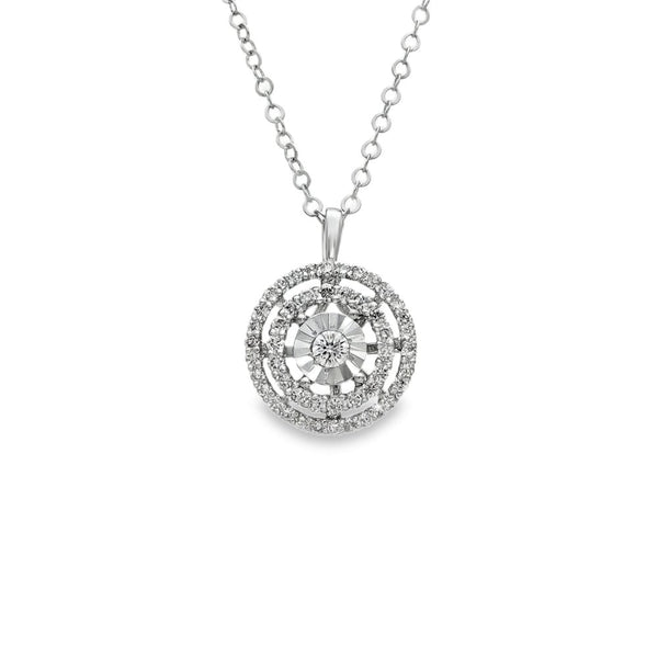 18ct White Gold Diamond Double-Halo Pendant & Necklace - 0.29ct