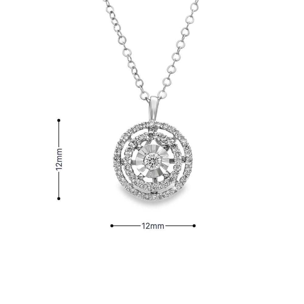 18ct White Gold Diamond Double-Halo Pendant & Necklace - 0.29ct