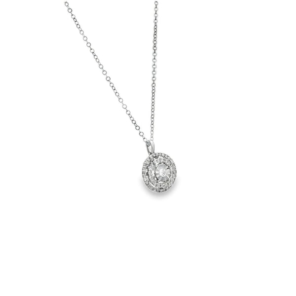 18ct White Gold Diamond Double-Halo Pendant & Necklace - 0.29ct