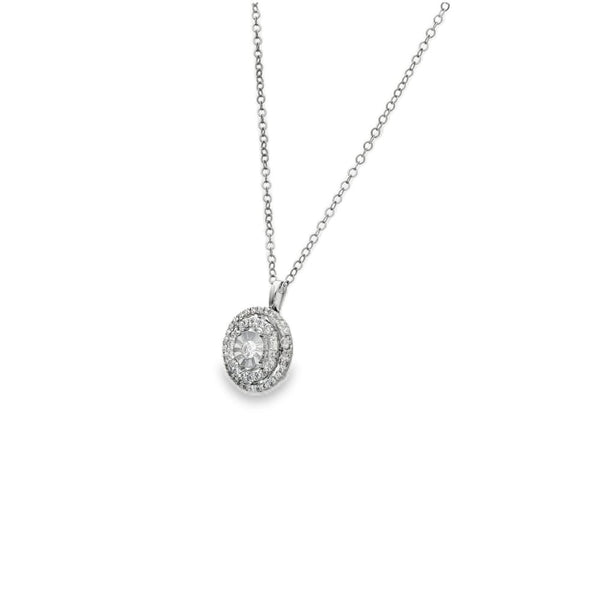 18ct White Gold Diamond Double-Halo Pendant & Necklace - 0.29ct